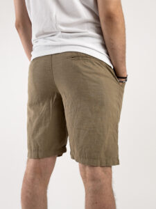 Bermuda in misto lino con elastico in vita KK903 Khaki (1)