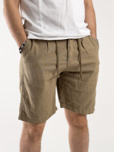 Bermuda in misto lino con elastico in vita KK903 Khaki (2)
