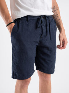 Bermuda in misto lino con elastico in vita KK903 Navy (3)