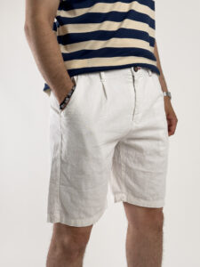 Bermuda in misto lino con elastico in vita KK903 White (2)
