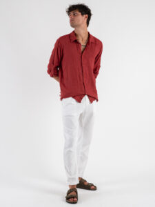 Camicia in lino con colletto 6604 Bordeaux (2)