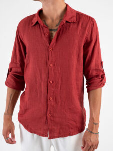 Camicia in lino con colletto 6604 Bordeaux (5)