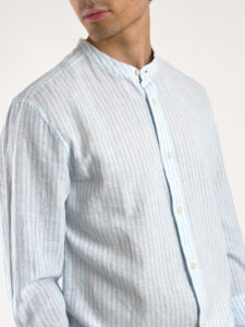 ONLY&SONS Camicia a righe in misto lino con collo alla coreana CAIDEN 22026602 Cashmere Blue (1)