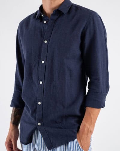 ONLY&SONS Camicia basica in misto lino con colletto CAIDEN 22012321 Night Sky