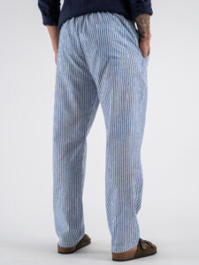 Pantalaccio morbido a righe in misto lino con coulisse in vita 24545 Blu (5)