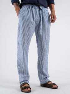 Pantalaccio morbido a righe in misto lino con coulisse in vita 24545 Blu (6)