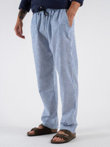 Pantalaccio morbido a righe in misto lino con coulisse in vita 24545 Blu (7)