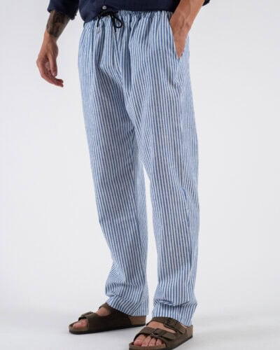 Pantalaccio morbido a righe in misto lino con coulisse in vita 24545 Blu