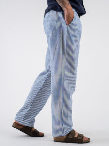 Pantalaccio morbido a righe in misto lino con coulisse in vita 24545 Blu (9)