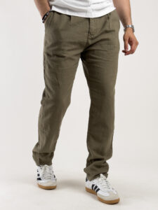 Pantalone in misto lino con elastico in vita KK24 Army Green (2)
