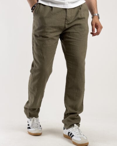 Pantalone in misto lino con elastico in vita KK24 Army Green
