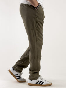 Pantalone in misto lino con elastico in vita KK24 Army Green (3)