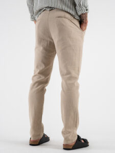 Pantalone in misto lino con elastico in vita KK24 Camel (1)