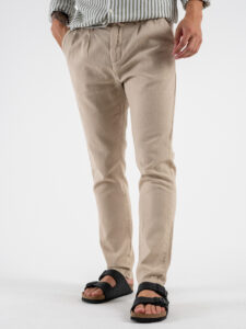 Pantalone in misto lino con elastico in vita KK24 Camel (3)