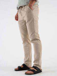Pantalone in misto lino con elastico in vita KK24 Camel (4)