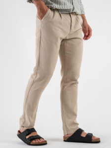 Pantalone in misto lino con elastico in vita KK24 Camel (5)