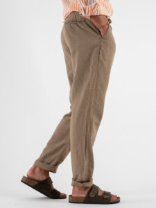 Pantalone in misto lino con elastico in vita KK24 Khaki (2)