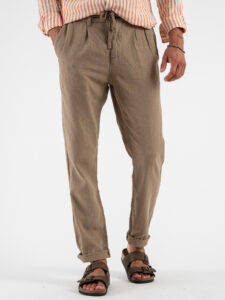 Pantalone in misto lino con elastico in vita KK24 Khaki (5)