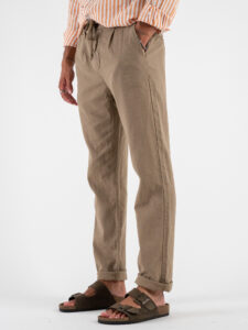 Pantalone in misto lino con elastico in vita KK24 Khaki (6)