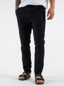 Pantalone in misto lino con elastico in vita KK24 Nero (2)