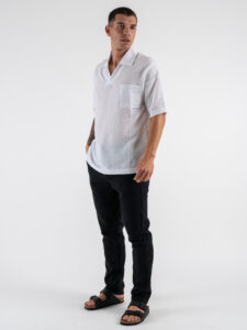 Pantalone in misto lino con elastico in vita KK24 Nero