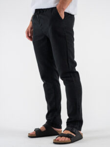 Pantalone in misto lino con elastico in vita KK24 Nero (3)