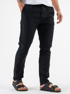 Pantalone in misto lino con elastico in vita KK24 Nero (4)