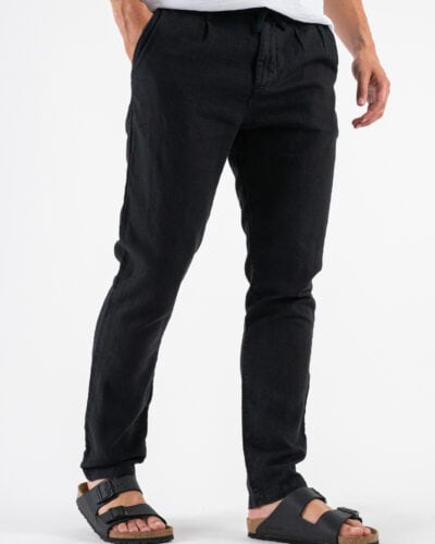 Pantalone in misto lino con elastico in vita KK24 Nero