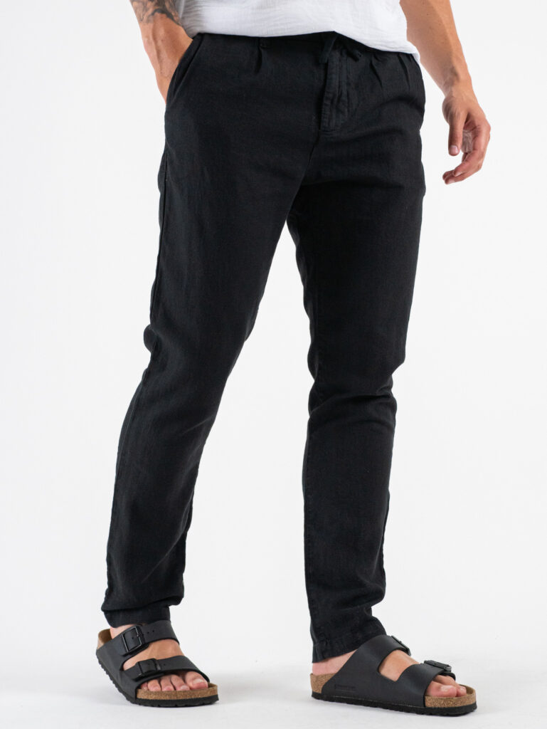 Pantalone in misto lino con elastico in vita KK24 Nero