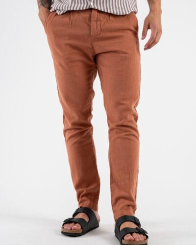 Pantalone in misto lino con elastico in vita KK24 Rust