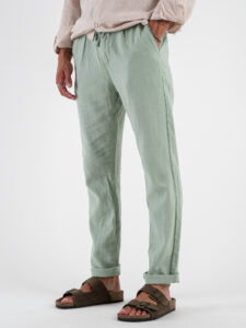 Pantalone in misto lino con elastico in vita KK24 Water Green (1)
