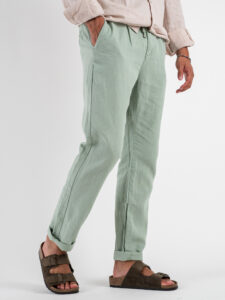 Pantalone in misto lino con elastico in vita KK24 Water Green (2)