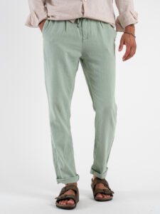 Pantalone in misto lino con elastico in vita KK24 Water Green