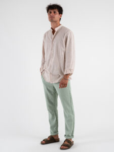 Pantalone in misto lino con elastico in vita KK24 Water Green (5)