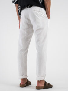 Pantalone in misto lino con elastico in vita KK24 White (1)
