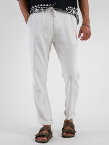 Pantalone in misto lino con elastico in vita KK24 White (3)
