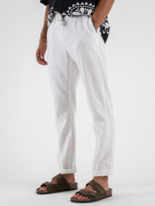 Pantalone in misto lino con elastico in vita KK24 White (4)