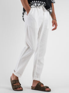 Pantalone in misto lino con elastico in vita KK24 White (5)