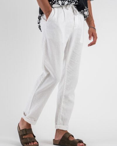 Pantalone in misto lino con elastico in vita KK24 White