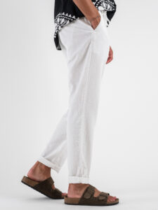 Pantalone in misto lino con elastico in vita KK24 White (6)