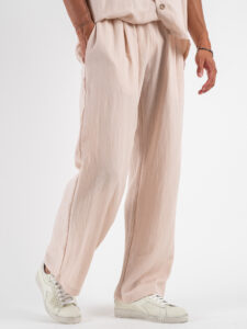 coordinato misto lino con pantalone baggy con pinces e camicia mm APERITIF Beige (1)