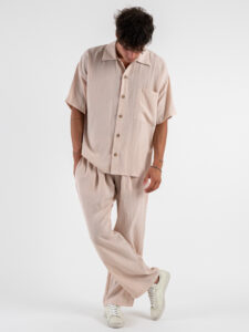coordinato misto lino con pantalone baggy con pinces e camicia mm APERITIF Beige (4)