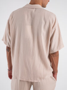coordinato misto lino con pantalone baggy con pinces e camicia mm APERITIF Beige (7)