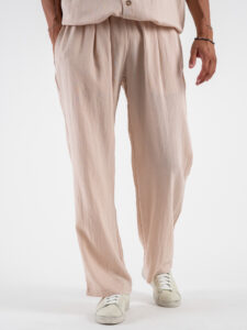coordinato misto lino con pantalone baggy con pinces e camicia mm APERITIF Beige (8)