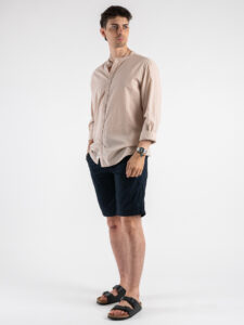 BERNA Camicia in cotone leggero con collo a coreana 230237 Sabbia (2)