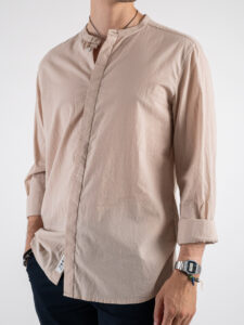 BERNA Camicia in cotone leggero con collo a coreana 230237 Sabbia (3)