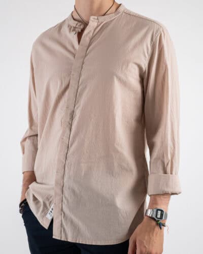 BERNA Camicia in cotone leggero con collo a coreana 230237 Sabbia