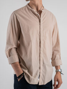 BERNA Camicia in cotone leggero con collo a coreana 230237 Sabbia (4)