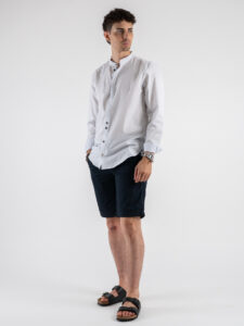 BERNA Camicia in cotone microlavorato con collo a coreana 243432 Bianco (2)