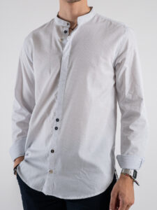 BERNA Camicia in cotone microlavorato con collo a coreana 243432 Bianco (3)